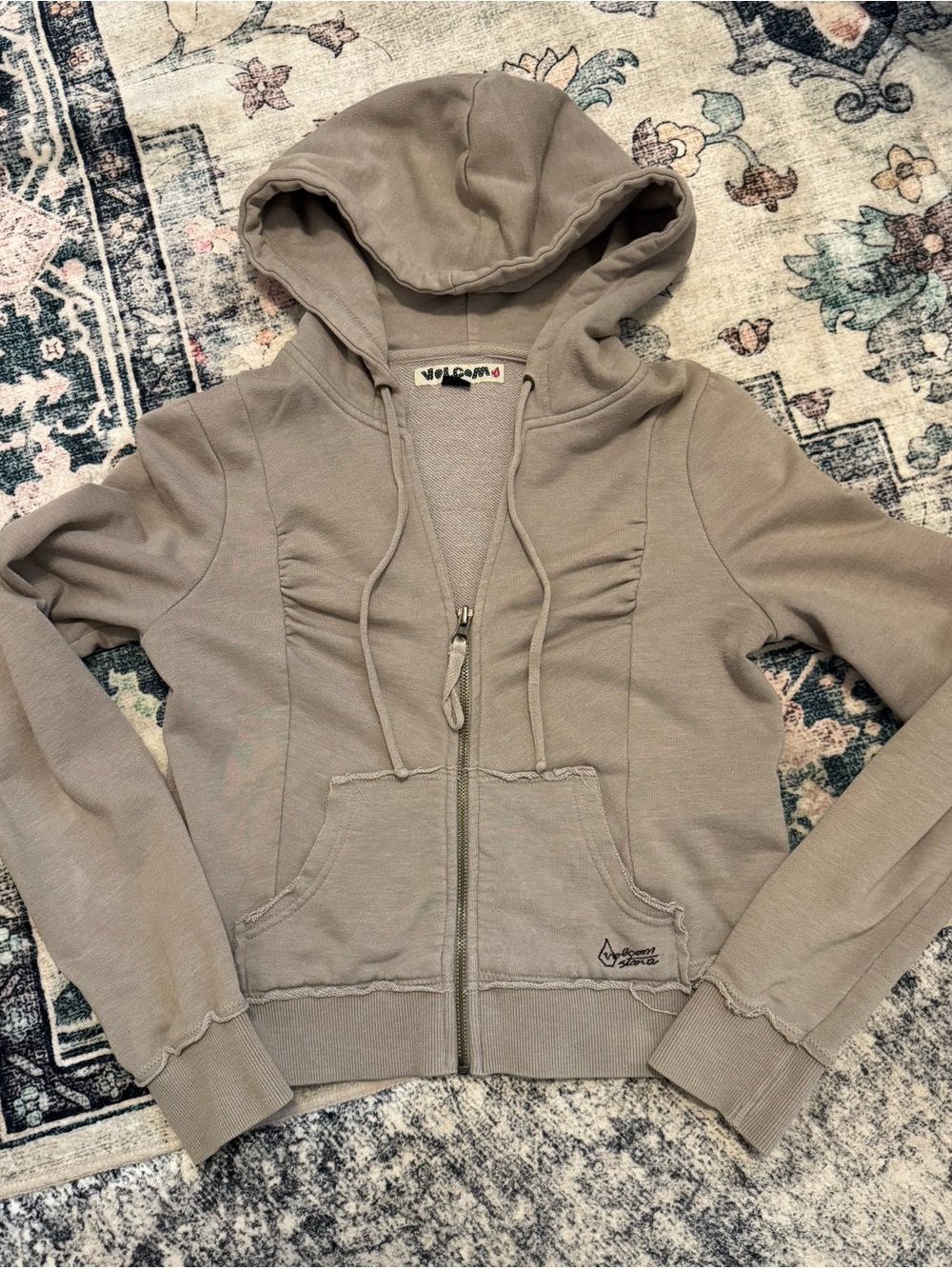 Volcom Vintage Y2K Waif Cropped Zip Up Distressed Hoodie I Size‎ M